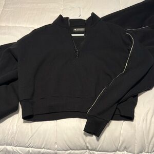 Victorias Secret ON Point Cropped Black Zip-Up bling Sweatshirt